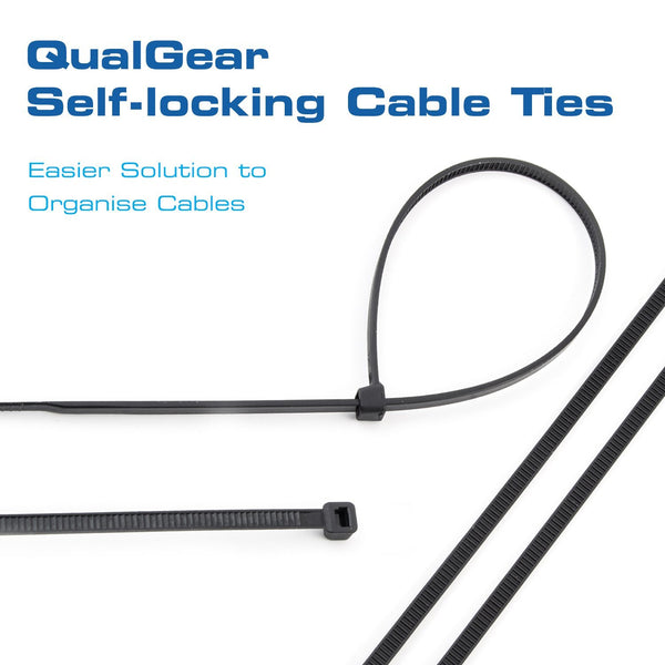 QualGear CT5-B-100-P Self-Locking Cable Ties, 8-Inch, Black 100/Poly Bag