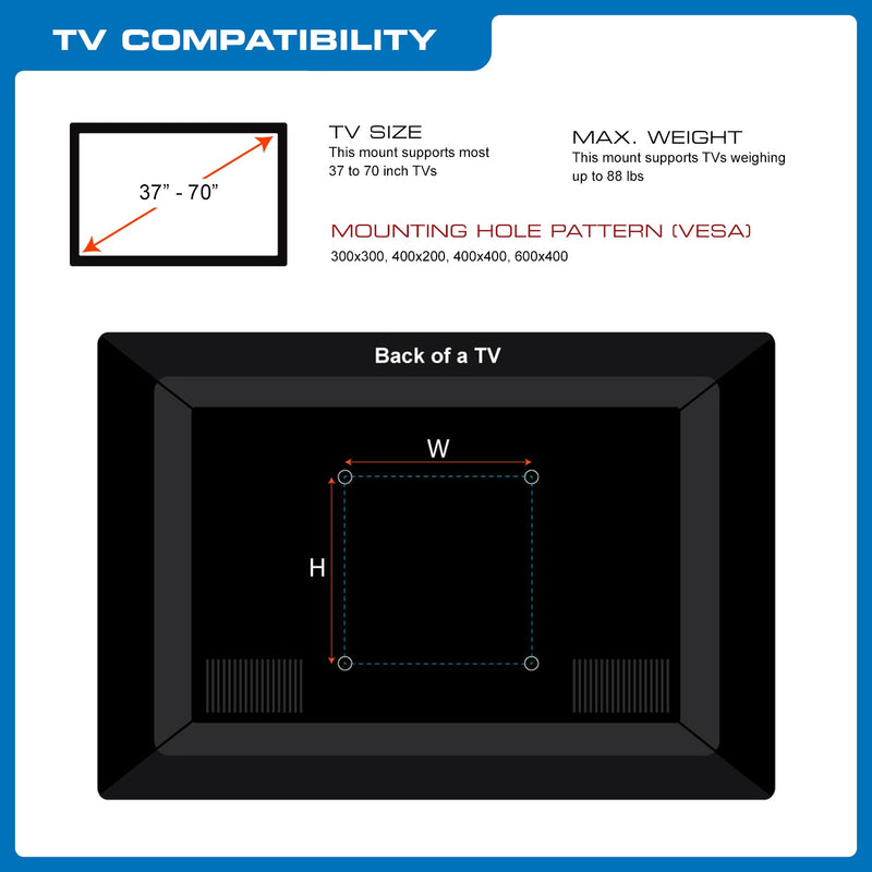 OPEN BOX -  QualGear® Heavy Duty Fixed TV Wall Mount for 37 to 70 Inch Flat Panel and Curved TVs, Black (QG-TM-030-BLK) [UL Listed]