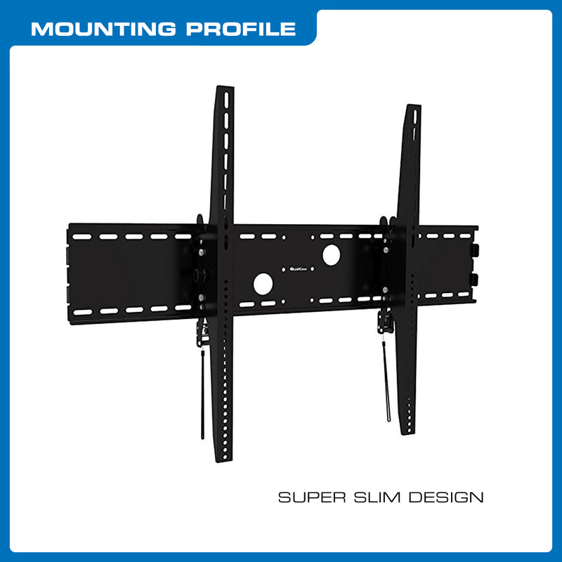 QualGear Heavy Duty Tilting TV Wall Mount for 60"-100" Flat Panel and Curved TVs, Black [UL Listed] Bundle with 6 Feet HDMI Premium Certified 2.0 cable and 5 Pcs Self-Gripping Cable Ties