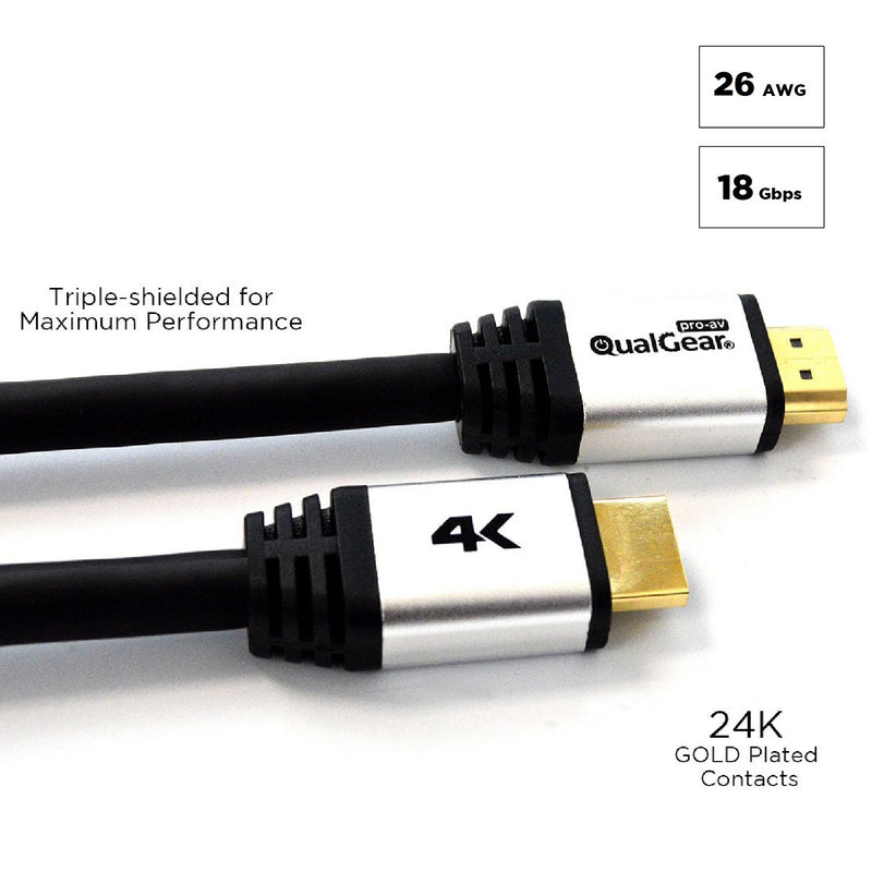 QualGear 25 Feet High Speed Long HDMI 2.0 Cable with Ethernet 24K Gold Plated Contacts- 100% OFC Copper, 26 Awg, Supports 4K Ultra HD, 3D, 18 Gbps, Audio Return Channel, CL3 Rated Triple-Shielded for In-Wall Use (NAAV-QG-CBL-HD20-25FT-6PK)