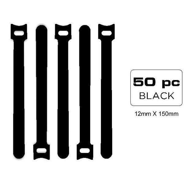 OPEN BOX - QualGear® VT2-B-50-P Self Gripping Cable Ties, 1/2 x 6 Inches, Black 50 Ties in Poly Bag