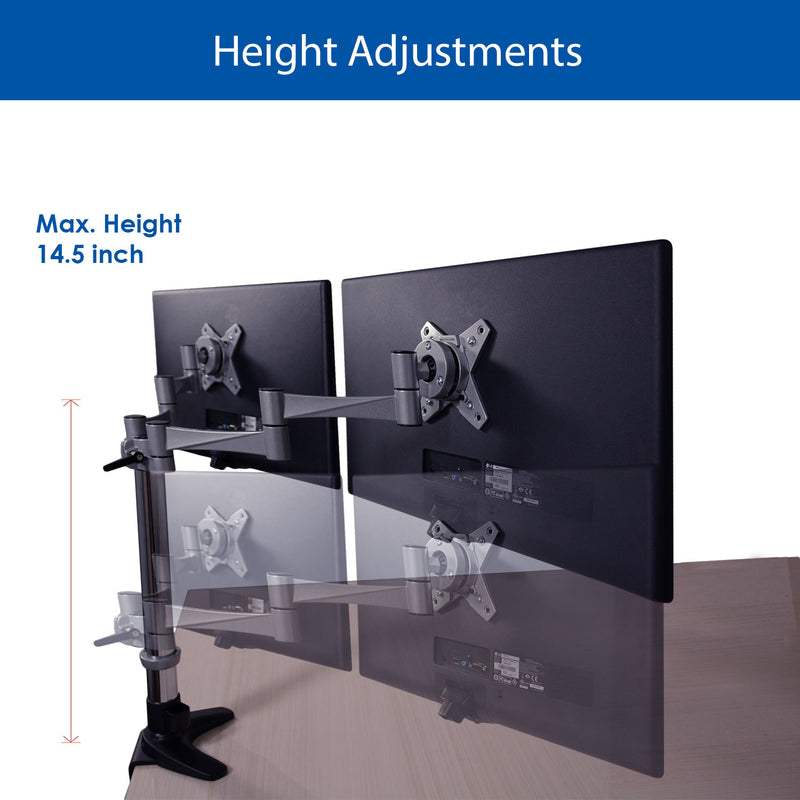 QualGear QG-DM-02-016 3 Way Articulating Dual Desk Mount for 13-27 Inches Flatpanel Monitors, Silver