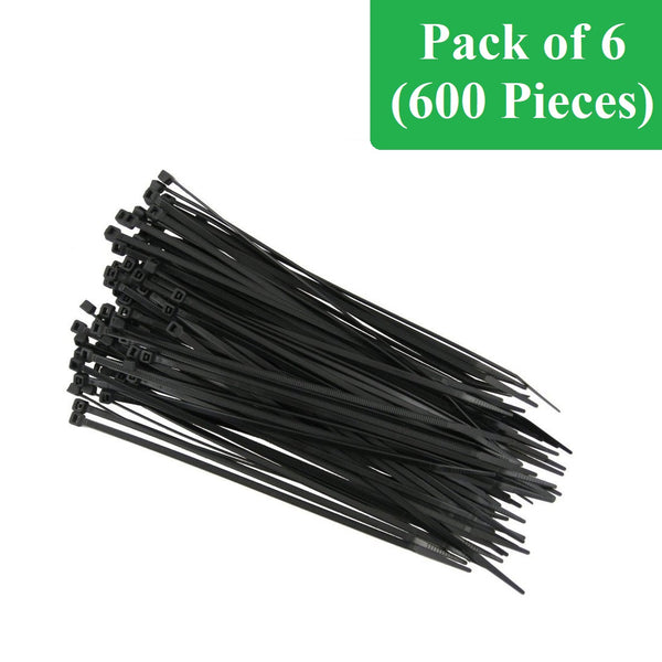 QualGear NAAV-CT8-B-100-P-6PK Self-Locking 14-Inch Cable Ties - Black, 6 Packs (600 Pieces)