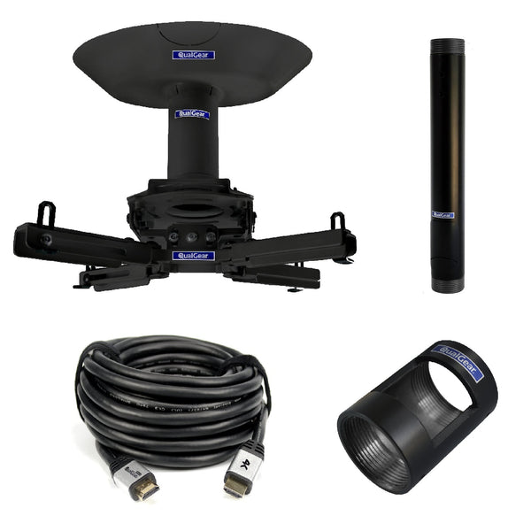 QualGear Pro-AV NAAV-QG-KIT-CA-3IN-B-CMB5 Single Joist Ceiling Adapter, 3" 1.5" Projector Mount Kit Accessory Black, Includes a 1.5 Inch Npt Threaded Pipe Connector, a 1.5" Npt Threaded Pipe 1ft Length and 30 Ft HDMI 2.0 Cable (4 pk)