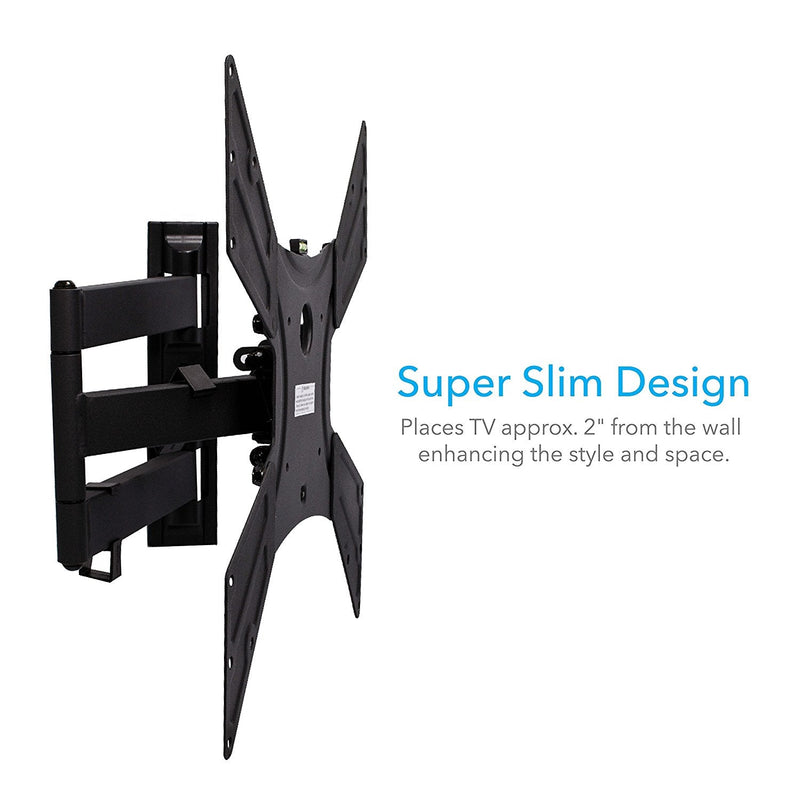 OPEN BOX - QualGear QG-TM-021-BLK Universal Ultra Slim Low Profile Articulating TV Wall Mount Kit for most 23-inch to 47-inch and some 55-inch LED TVs, w/ HDMI v2.0 Cable 6 ft