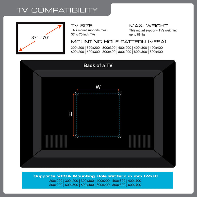 OPEN BOX - QualGear QG-TM-002-BLK Universal Ultra-Slim Low-Profile Fixed Wall Mount for 37'-70' TV's