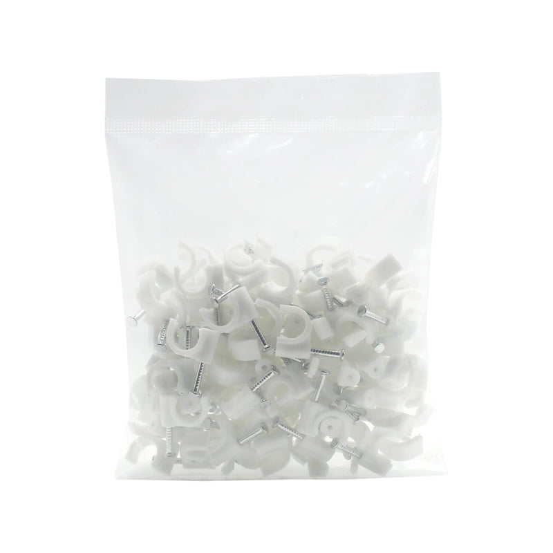 OPEN BOX- QualGear 8mm Cable Clips, White, 100 Pack, CC8-W-100-P