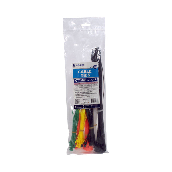 OPEN BOX- QualGear CT1-MC-200-P Assorted Self-Locking Cable Ties (Pack of 200)