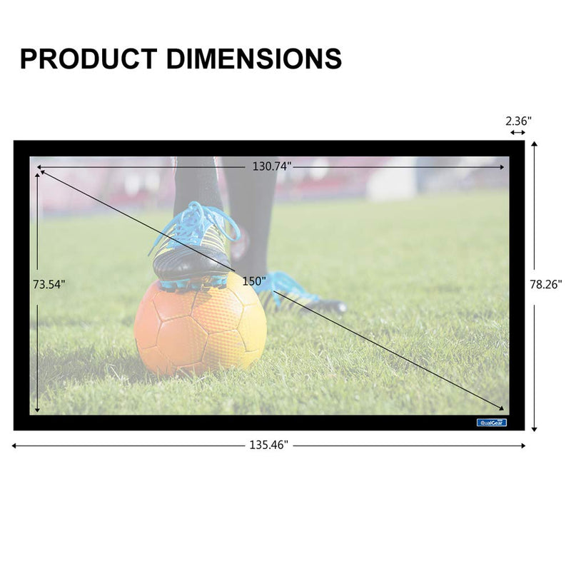 OPEN BOX - QualGear® QG-PS-FF6-169-150-S 16:9 Fixed Frame Projector Screen, 150-Inch 3D High Reflective Silver 2.5 Gain