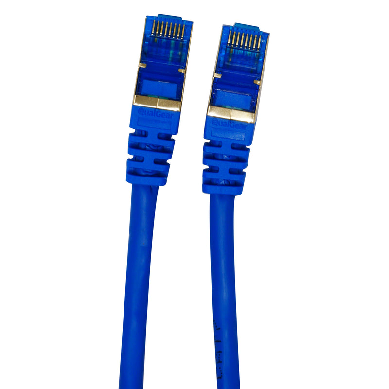 QualGear QG-CAT7R-15FT-BLU CAT 7 S/FTP Ethernet Cable Length 15 feet - 26 AWG, 10 Gbps, Gold Plated Contacts, RJ45, 99.99% OFC Copper, Color Blue
