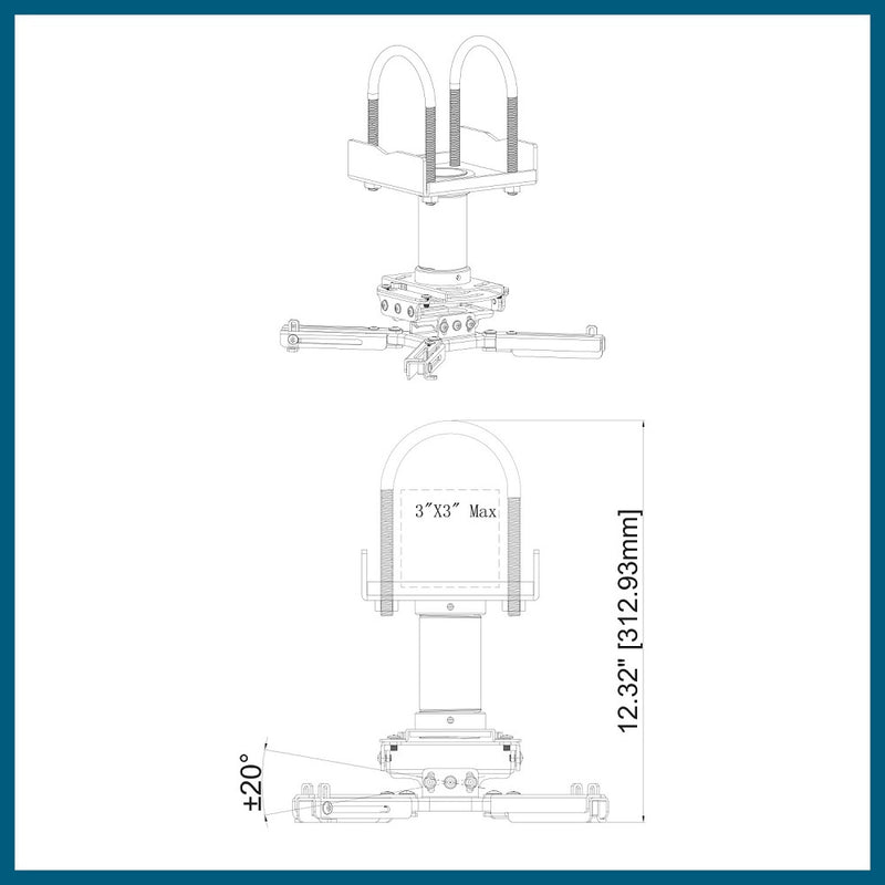 QualGear® Pro-AV QG-KIT-TA-3IN-B  3"-1.5" Projector Mount Truss Ceiling Adapter
