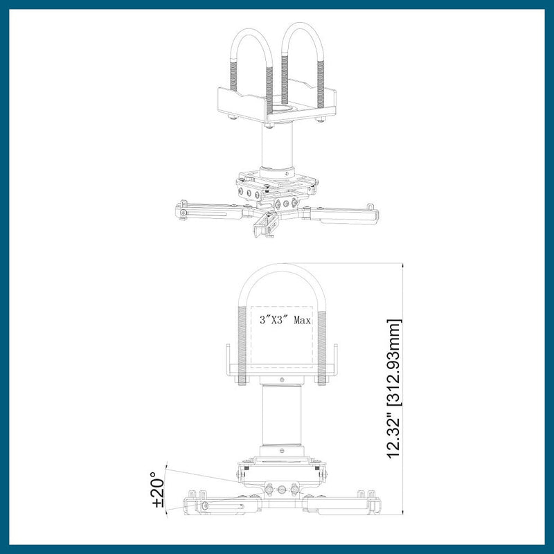 OPEN BOX- QualGear® Pro-AV QG-KIT-TA-3IN-B  3"-1.5" Projector Mount Truss Ceiling Adapter