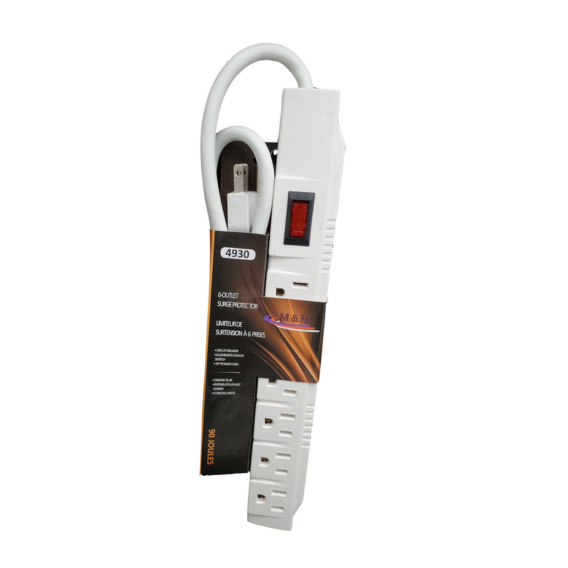 M & M Surge Protector 3 Ft Power Cord 6 Outlet 4930