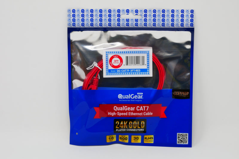 QualGear QG-CAT7F-3FT-RED CAT 7 S/FTP Ethernet Cable Length 3 feet - 26 AWG, 10 Gbps, Gold Plated Contacts, RJ45, 99.99% OFC Copper, Color Red