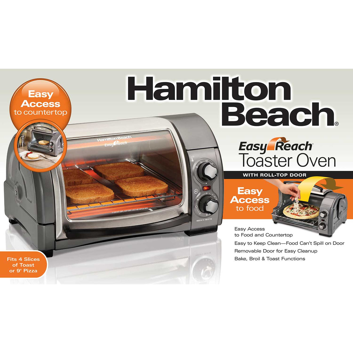 Hamilton Beach 31334D Easy Reach 4 Slice Toaster Oven with Roll Top Do