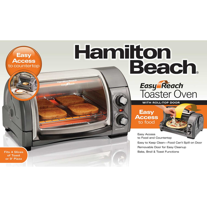 Hamilton Beach 31334D Easy Reach 4 Slice Toaster Oven with Roll-Top Door