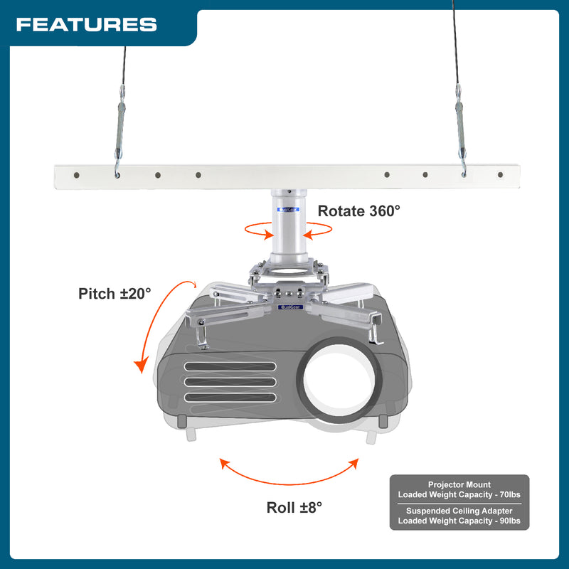 QualGear® Pro-AV QG-KIT-S-3IN-W 3-1.5" Suspended Ceiling Adapter Projector Mount