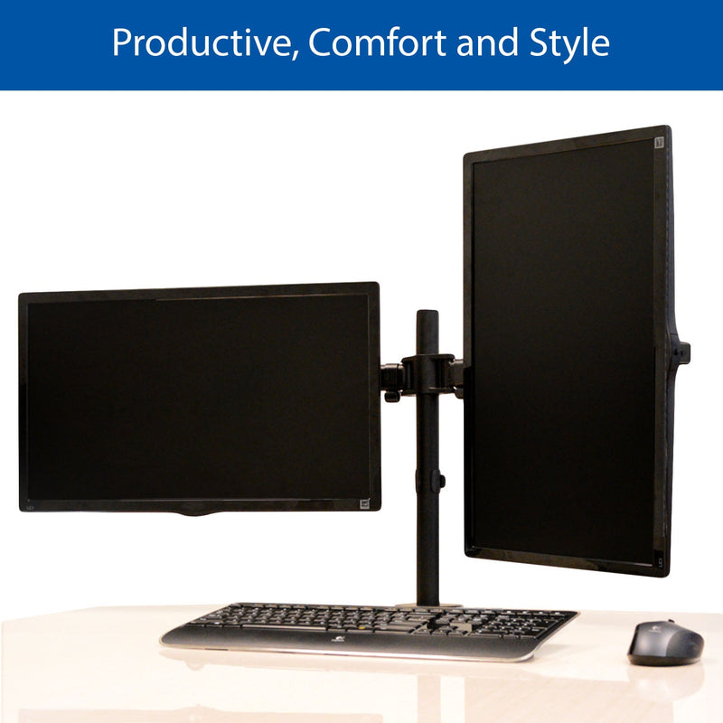 OPEN BOX- QualGear® QG-DM-02-22 13-27 Inch 3-Way Articulating Dual Monitor Desk Mount