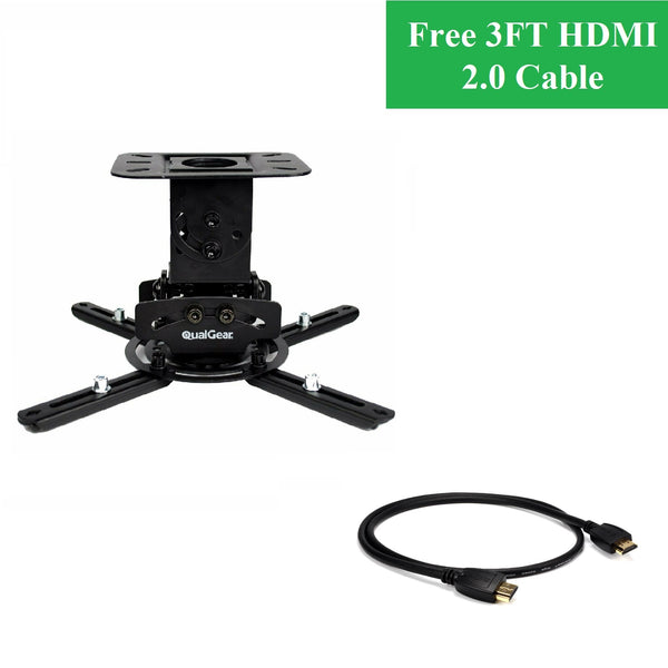 QualGear® PRB-717-BLK 6.6"-16" High Quality Universal Ceiling Projector Mount with Free 3FT High-Speed HDMI 2.0 Cable