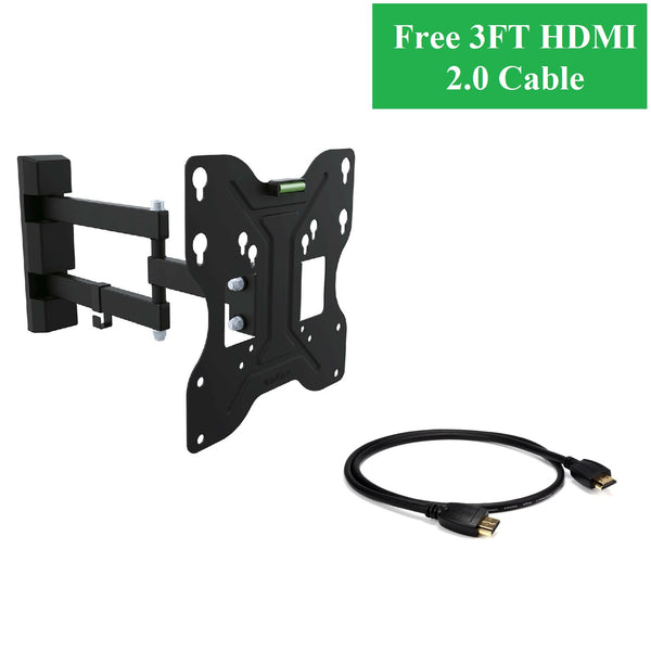 QualGear QG-TM-006-BLK 23-Inch to 42-Inch Universal Low Profile Tilting Wall Mount LED TVs, Black with Free 3FT High-Speed HDMI 2.0 Cable