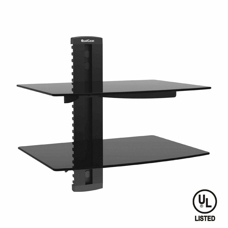 QualGear® Universal Dual Shelf Wall Mount for A/V Components upto 8kgs/17.6lbs(x2), Black (QG-DB-002-BLK) with Free 3FT High-Speed HDMI 2.0 Cable