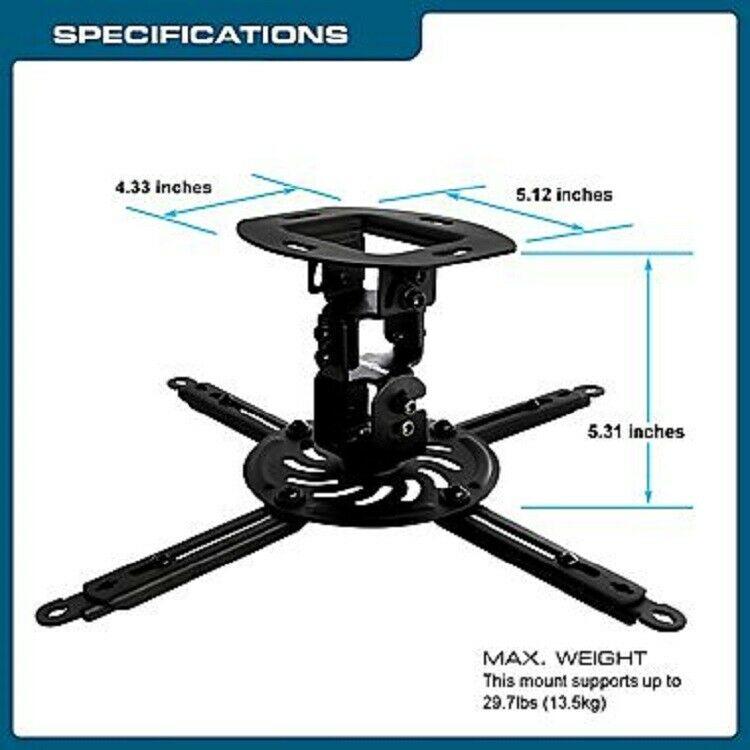 QualGear® QG-PM-002-BLK-S Top Quality Universal Short Ceiling Projector Mount with Free 3FT High-Speed HDMI 2.0 Cable