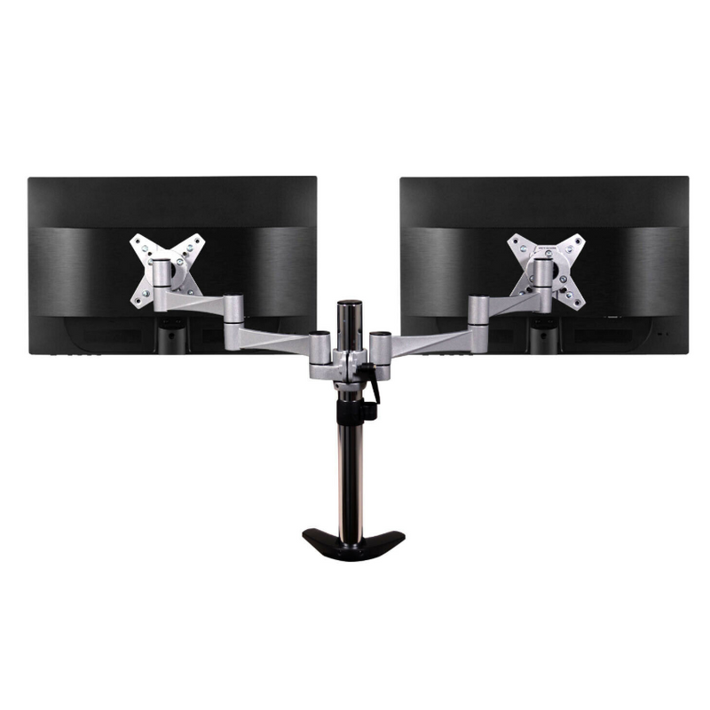 QualGear QG-DM-02-016 3 Way Articulating Dual Desk Mount for 13-27 Inches Flatpanel Monitors, Silver with Free 3FT High-Speed HDMI 2.0 Cable