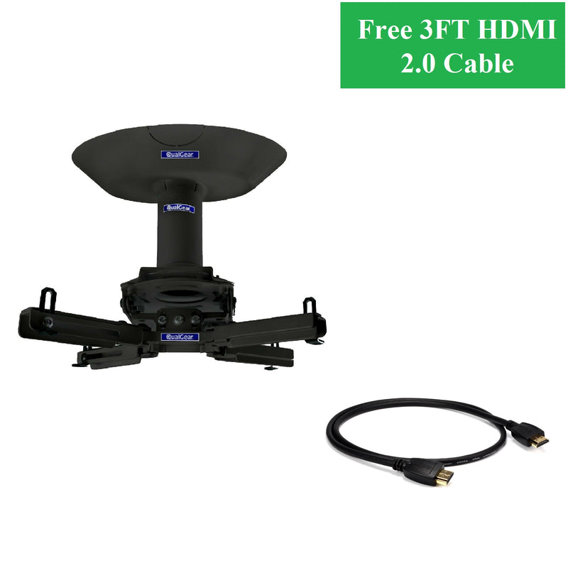 QualGear® Pro-AV QG-KIT-CA-3IN-B 3"- 1.5" Kit Ceiling Adapter Projector Mount with Free 3FT High-Speed HDMI 2.0 Cable