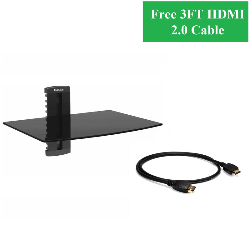 QualGear® UL Listed Universal Single Shelf Wall Mount for A/V Components, Black (QG-DB-001-BLK) with Free 3FT High-Speed HDMI 2.0 Cable