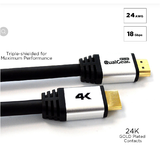 Qualgear® 100 Feet High-Speed Long HDMI 2.0 Cable with 24K Gold Plated Contacts and RedMere Active, Supports 4K Ultra HD, 3D, 18 Gbps, Audio Return Channel,CL3 Rated for In-Wall Use (QG-CBL-HD20-100FT)
