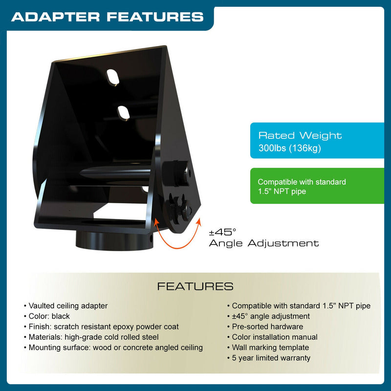 OPEN BOX - QualGear® Pro-AV QG-KIT-VA-3IN-B  3"-1.5" Vaulted Ceiling Adapte Projector Mount