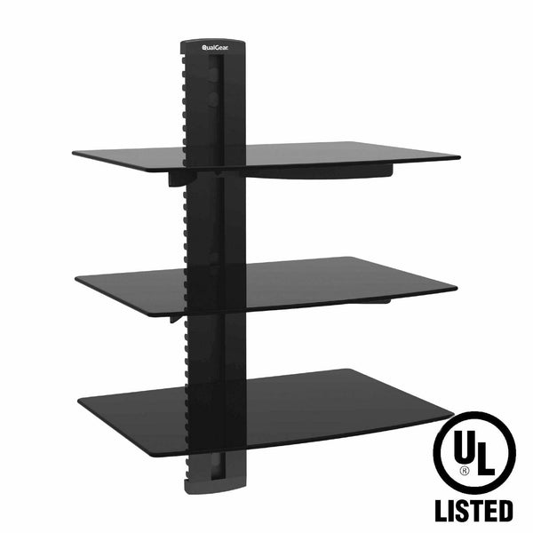 OPEN BOX- QualGear® Universal Triple Shelf Wall Mount for A/V Components upto 8kgs/17.6lbs(x3), Black (QG-DB-003-BLK)