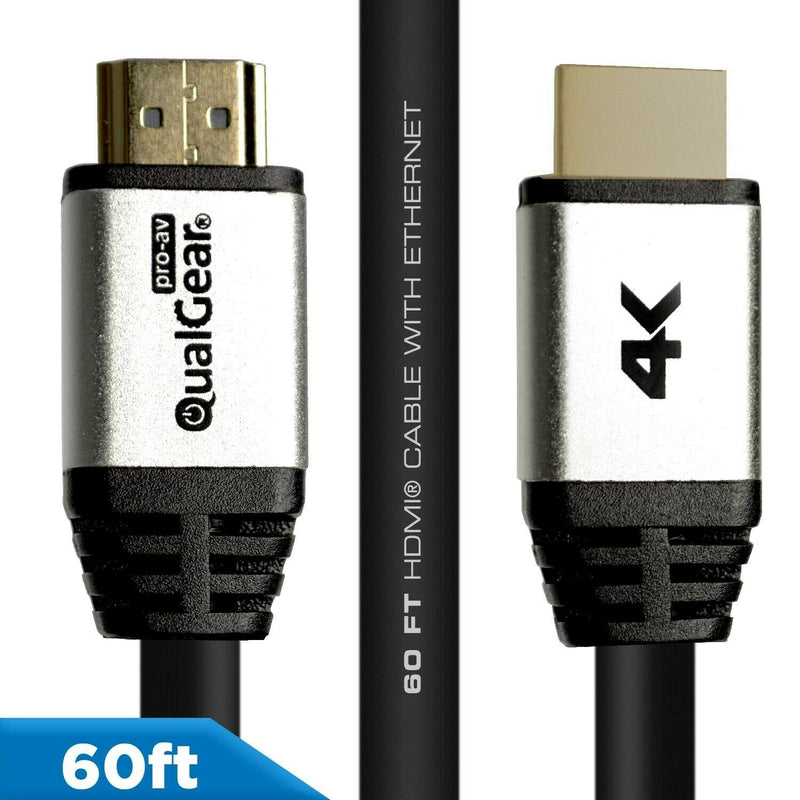 OPEN BOX- QualGear® 60 Ft High-Speed Long HDMI 2.0 Cable with 24K Gold Plated Contacts, Supports 4K Ultra HD, 3D, 18 Gbps, Audio Return Channel,CL3 Rated for In-Wall Use (QG-CBL-HD20-60FT)