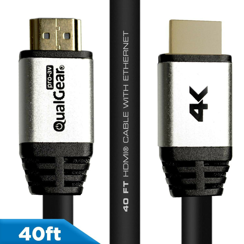 QualGear® 40 Ft High-Speed Long HDMI 2.0 Cable with 24K Gold Plated Contacts, Supports 4K Ultra HD, 3D, 18 Gbps, Audio Return Channel,CL3 Rated for In-Wall Use (QG-CBL-HD20-40FT)