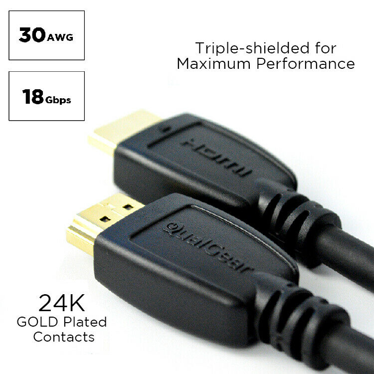 Qualgear® 15 Ft High Speed HDMI 2.0 cable with 24k Gold Plated Contacts, Supports 4k Ultra HD, 3D, Upto 18Gbps, Ethernet, 100% OFC (QG-CBL-HD20-15FT)