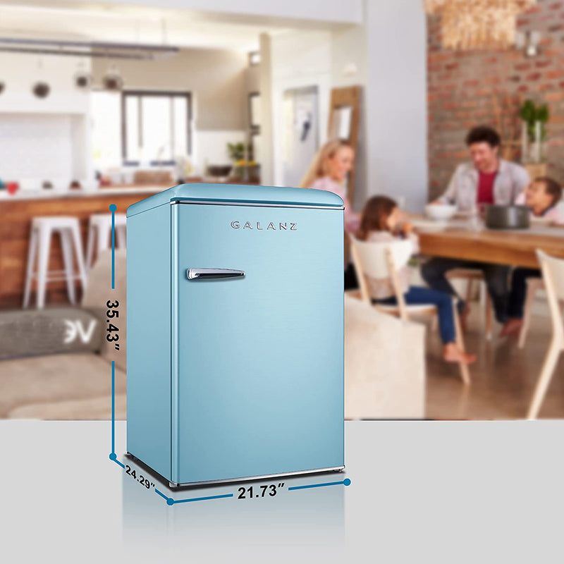Galanz GLR44BEER 4.4 Cu Ft Retro Compact Refrigerator Single Door Fridge, Blue (Open Box)