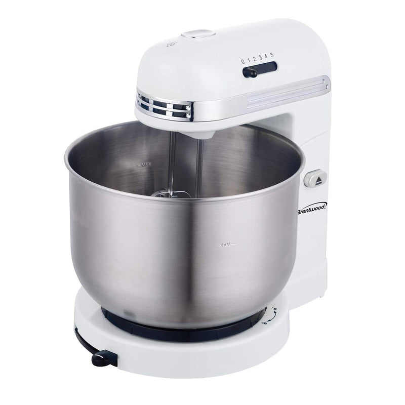 Brentwood Appliances BTWSM1162W 5-Speed Stand Mixer with 3-Quart Stainless Steel Mixing Bowl (White), One Size