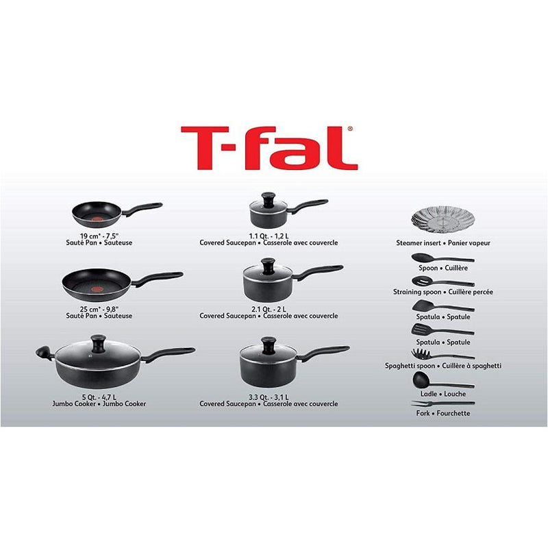 T-fal (D193SC55) Simply Cook 18-Piece Non-Stick Cookware Set "Blemished Packaging Open Box New - 90 Days Manufacturer Warranty"