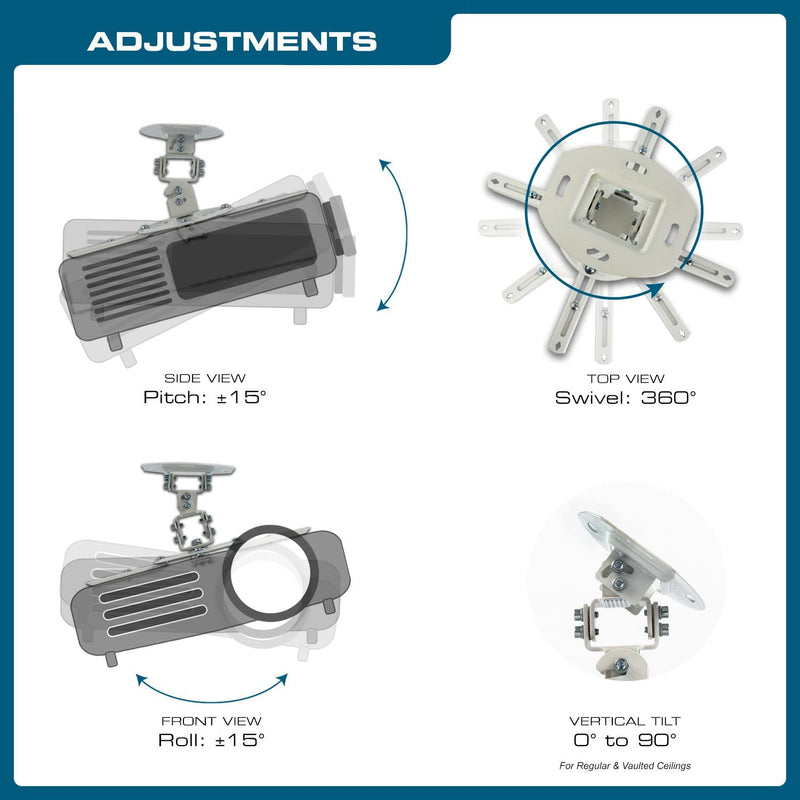 QualGear® QG-PM-002-WHT-S High Quality Easy Installatio Projector Ceiling Mount