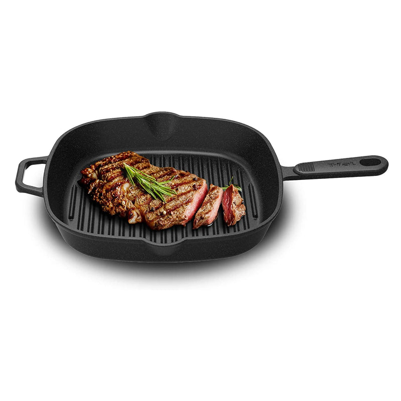 T-fal E2264074 Black 26cm Cast Iron Grill Pan with Helper Handle