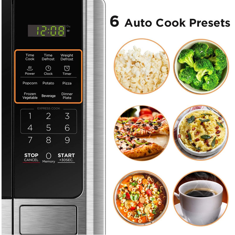 BLACK+DECKER EM925AB9 Digital Microwave Oven with Turntable Push-Button Door, Child Safety Lock, Stainless Steel, 0.9 Cu Ft