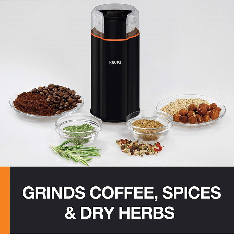 KRUPS GX332850 Silent Vortex Electric Grinder for Spice, Dry Herbs and Coffee, 12-Cups, Black (Refurbished)