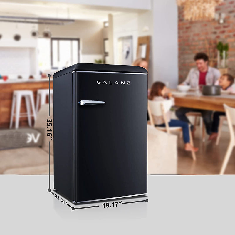 Galanz GLR35BKER Retro 3.5-cu ft Retro Mini Refrigerator Single Door Fridge with Freezer Compartment in Black (Open Box)