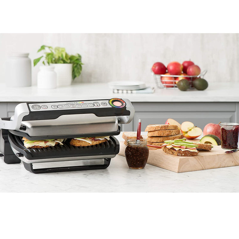 T-Fal GC712D54 Stainless Steel OptiGrill Plus Grill with Automatic Sensor Cooking Electric Grill- Blemished Packaging with 1 Year Manufacturer Warranty (Refurbished)