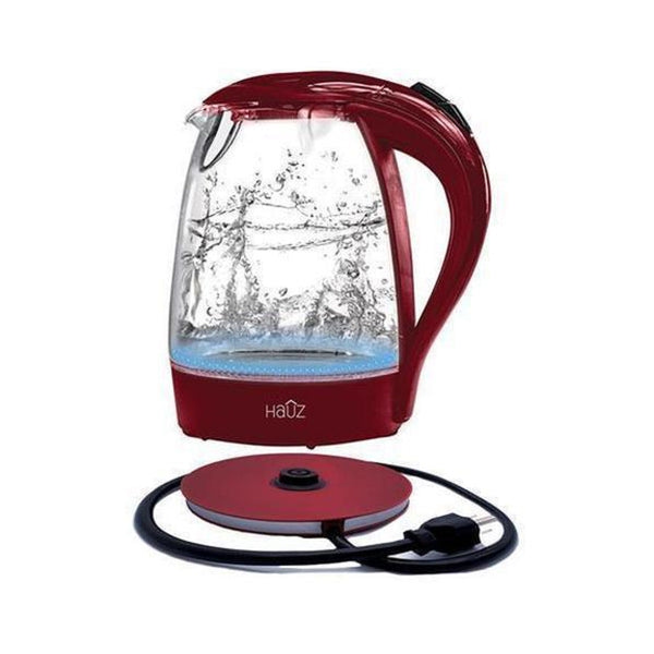 Hauz Blue LED Illuminated Red Glass Cordless Kettle 7 Cups 1.7 Liters