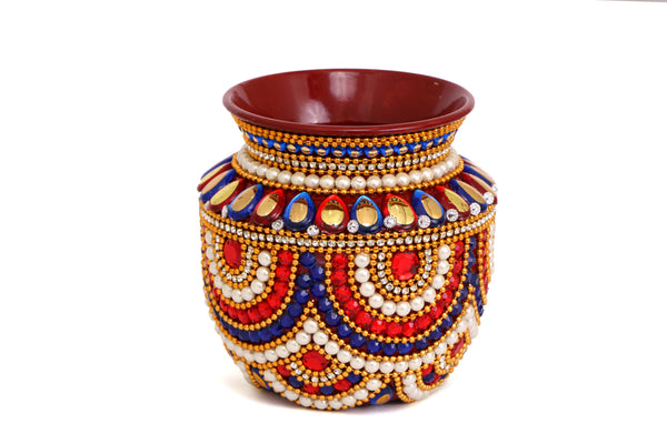 Heavy Weight Stainless Steel Kalash Handcrafted with Kundan Work