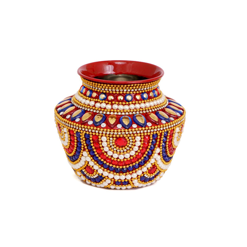 Light Weight Stainless Steel Kalash Handcrafted with Kundan Work