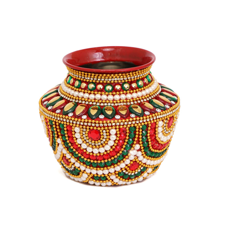 Light Weight Stainless Steel Kalash Handcrafted with Kundan Work