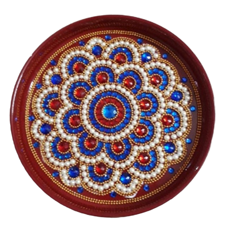 Beautiful Pooja Plate 10" Multipurpose Decorative Thali with Kundan Work Handmade Festival Collection