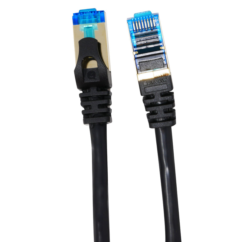 QualGear QG-CAT7R-6FT-BLK CAT 7 S/FTP Ethernet Cable Length 6 feet - 26 AWG, 10 Gbps, Gold Plated Contacts, RJ45, 99.99% OFC Copper, Color Black